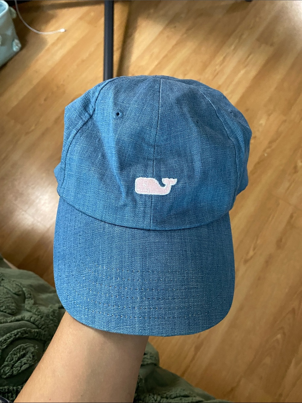 Vineyard Vines Denim Cap with Pink Whale Emblem